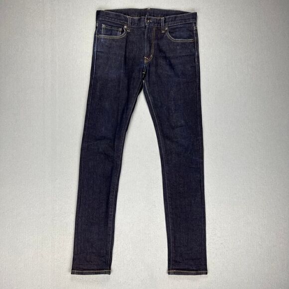 Uniqlo Jeans Mens *31x34 Skinny Kaihara Selvedge Dark Wash Blue Denim Low Rise